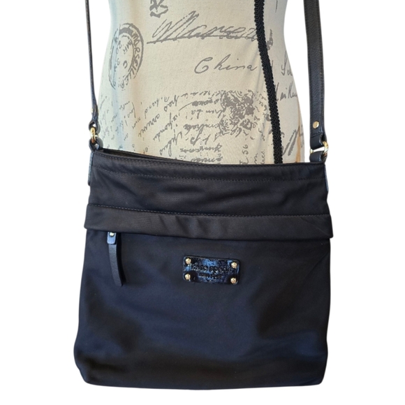 Kate Spade Black Nylon Leather Crossbody Handbag - Picture 1 of 15